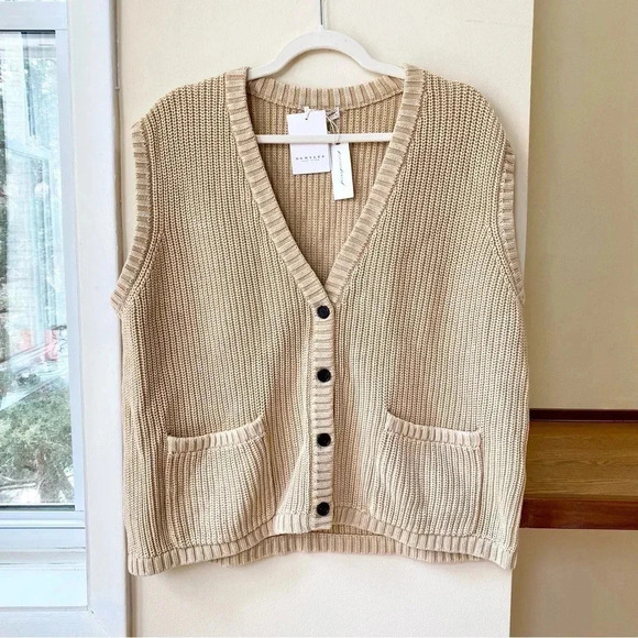 NWT Anthropologie DEMYLEE Dorothee Cotton Cozy Sweater Vest Knit Button Creme - Picture 3 of 9